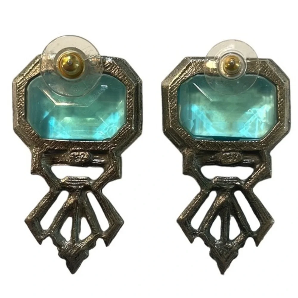 AQUA CLEAR SILVER‎ PIERCED EARRINGS So Antique Feeling !
